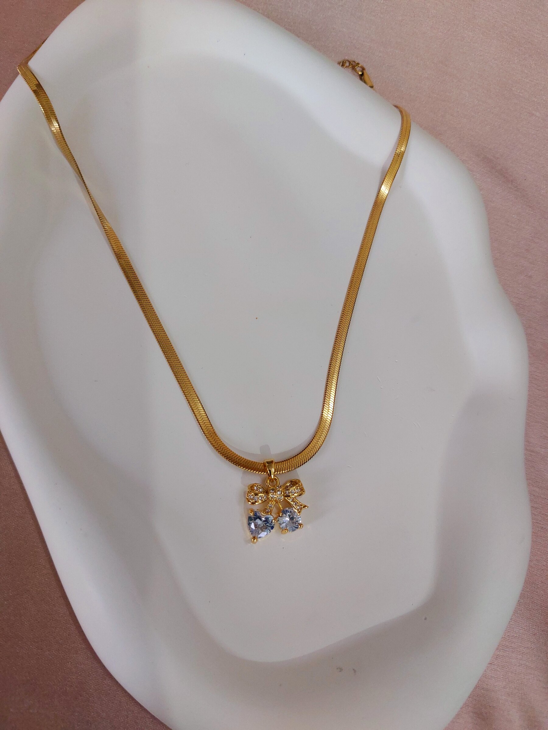 Alyza Crystal Bow Shaped Korean Anti Tarnish Gold Plated Daily Wear Waterproof Necklace