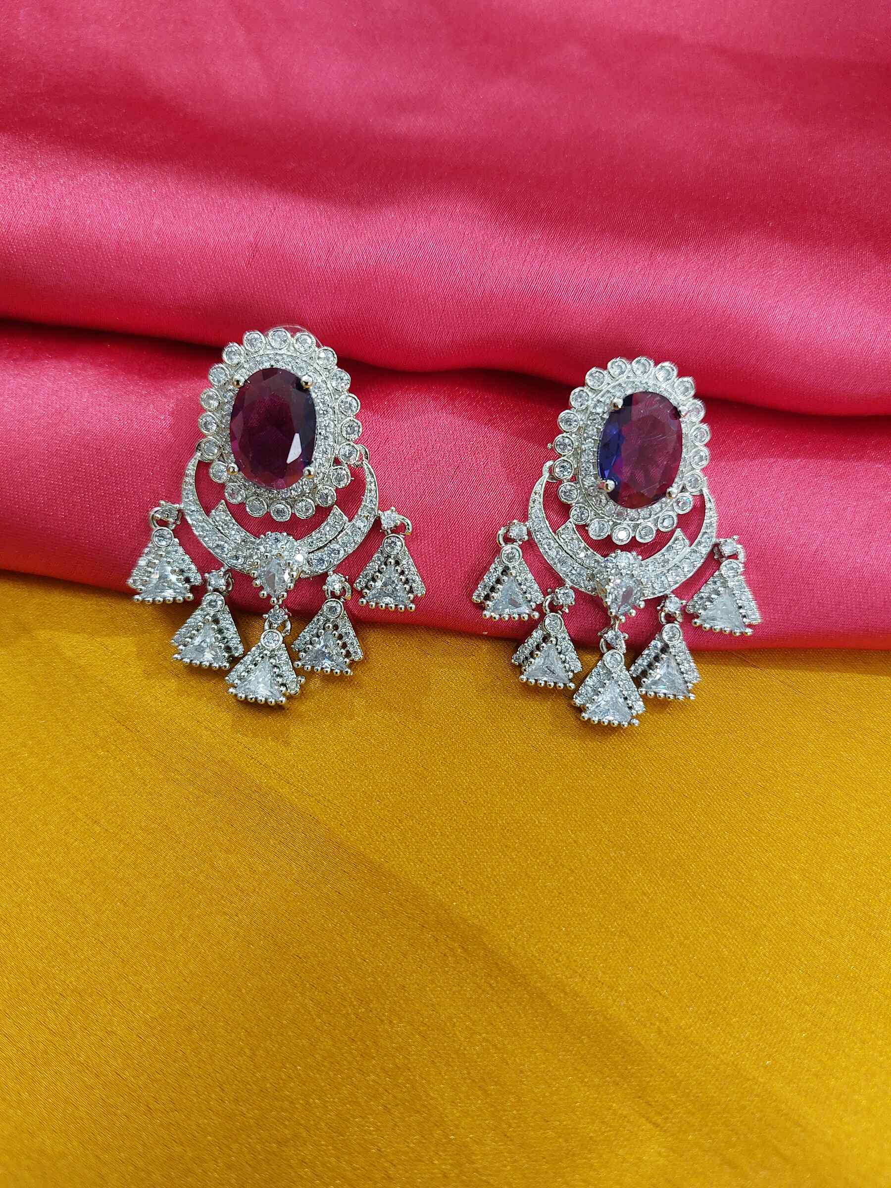 Amber Purple Partywear AD Earrings
