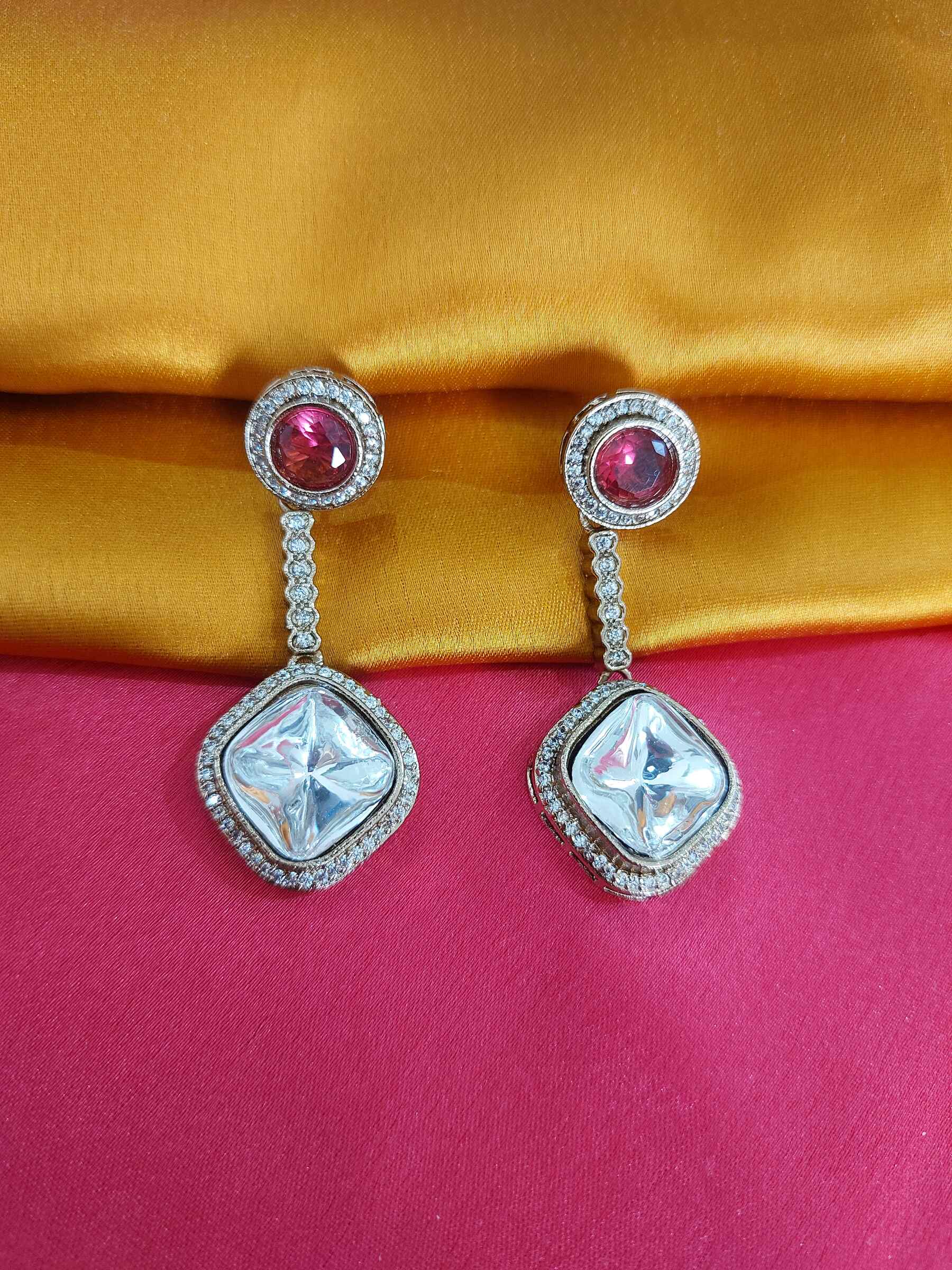 Aradhana Ruby Stone Antique Gold Moissanite Earrings