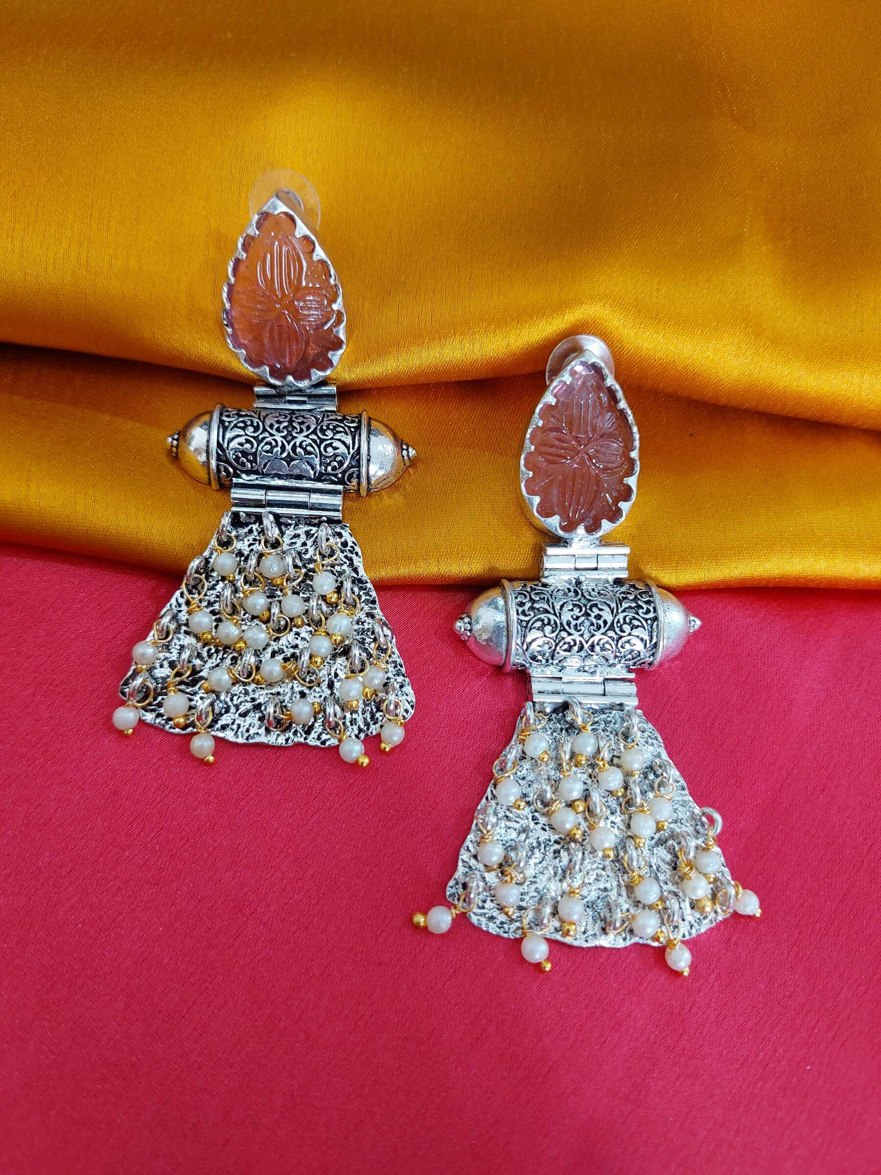 Ashwini Pink Stone Silver Replica Earrings