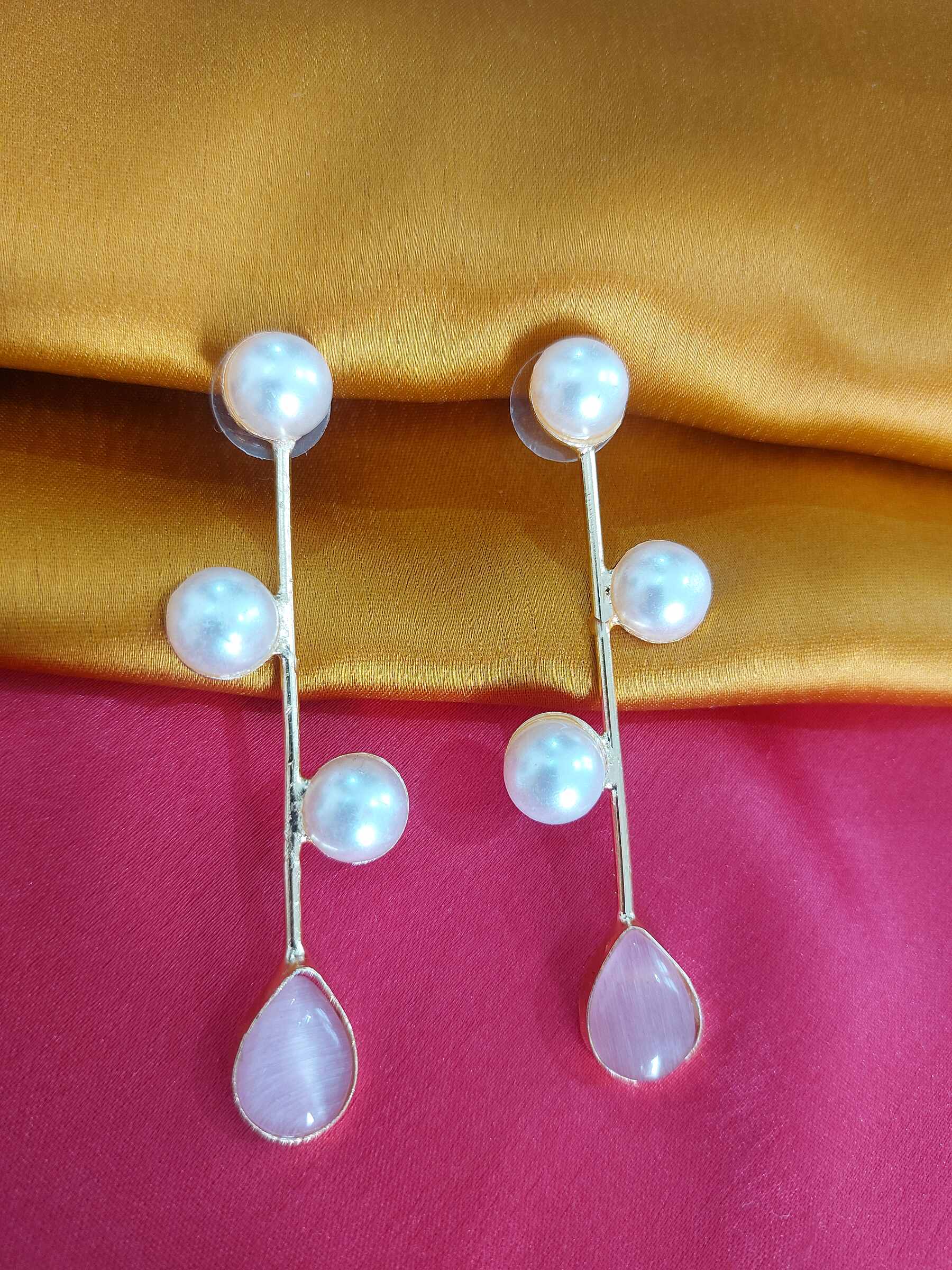 Diya Light Pink Pearl Studded Gold Plated Minimalistic Earrings