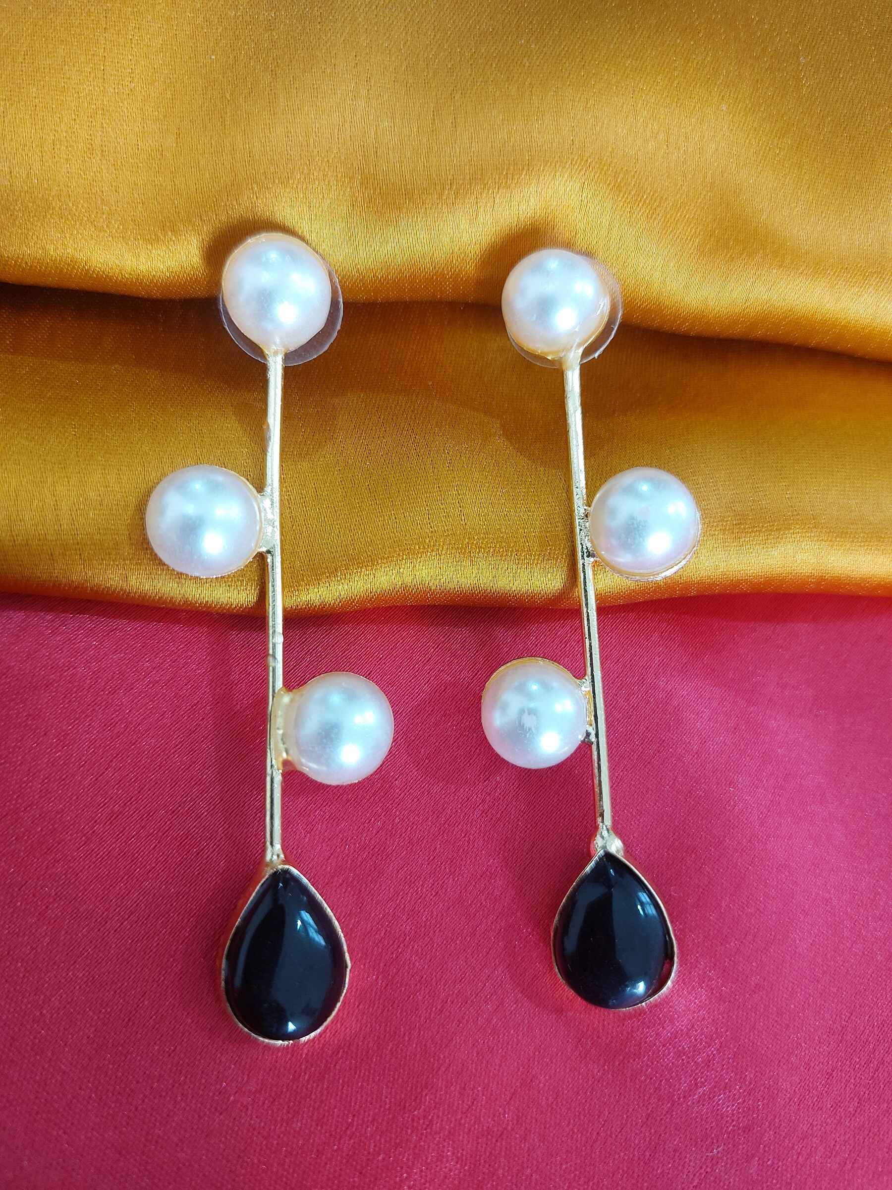 Ema Black Pearl Studded Gold Plated Minimalistic Earrings