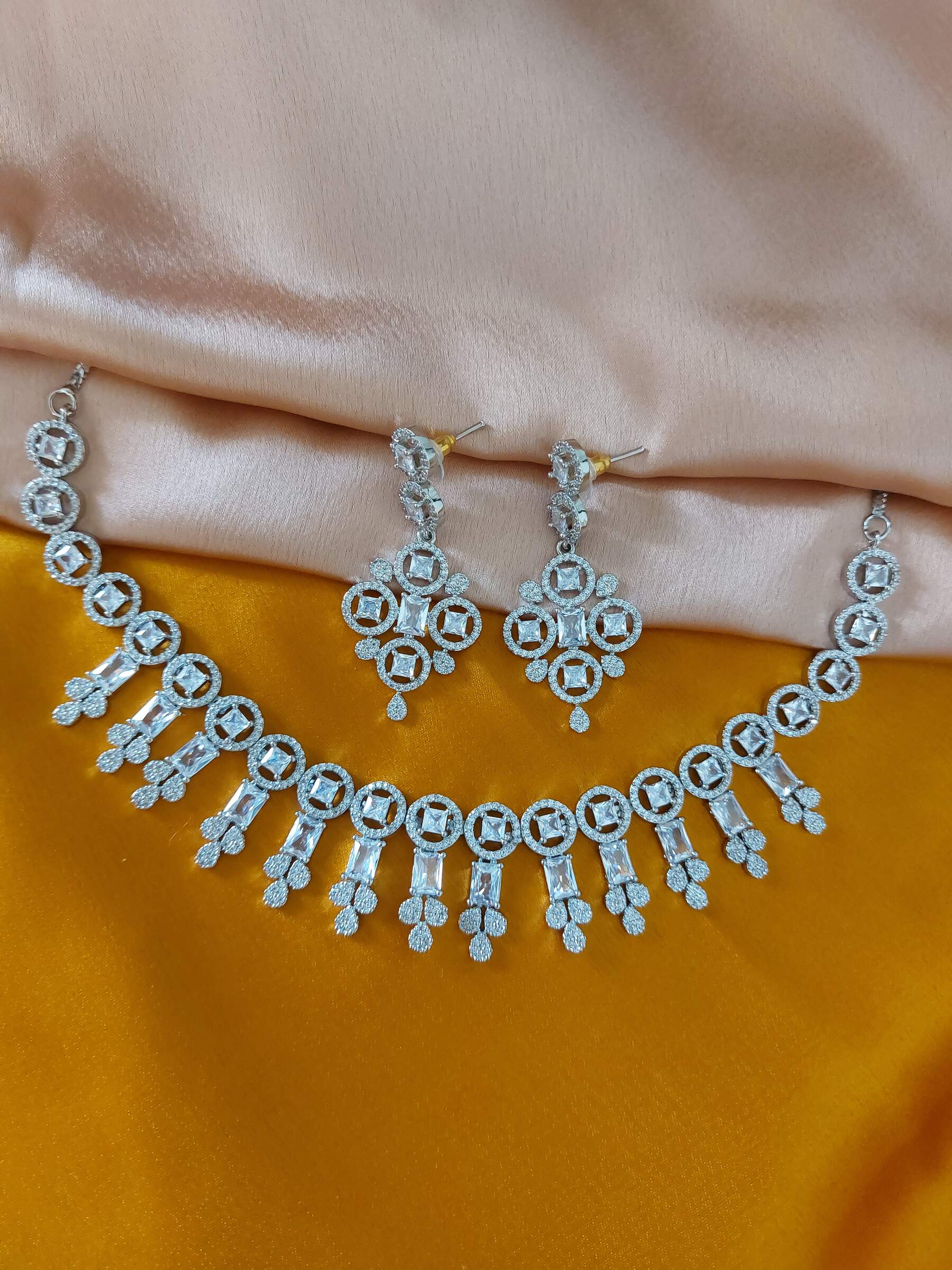 Emma European Styled American Diamond Necklace Set With Earrings