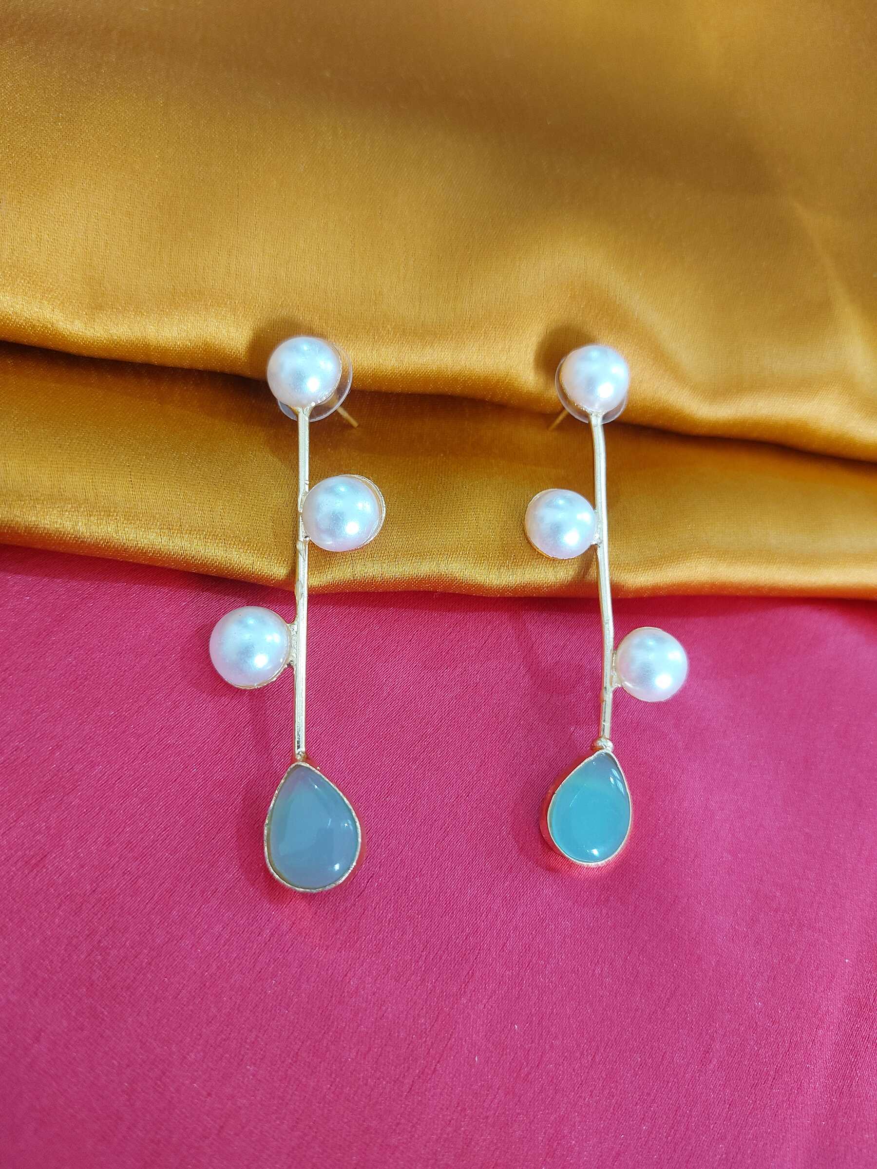 Esha Green Pearl Studded Gold Plated Minimalistic Earrings