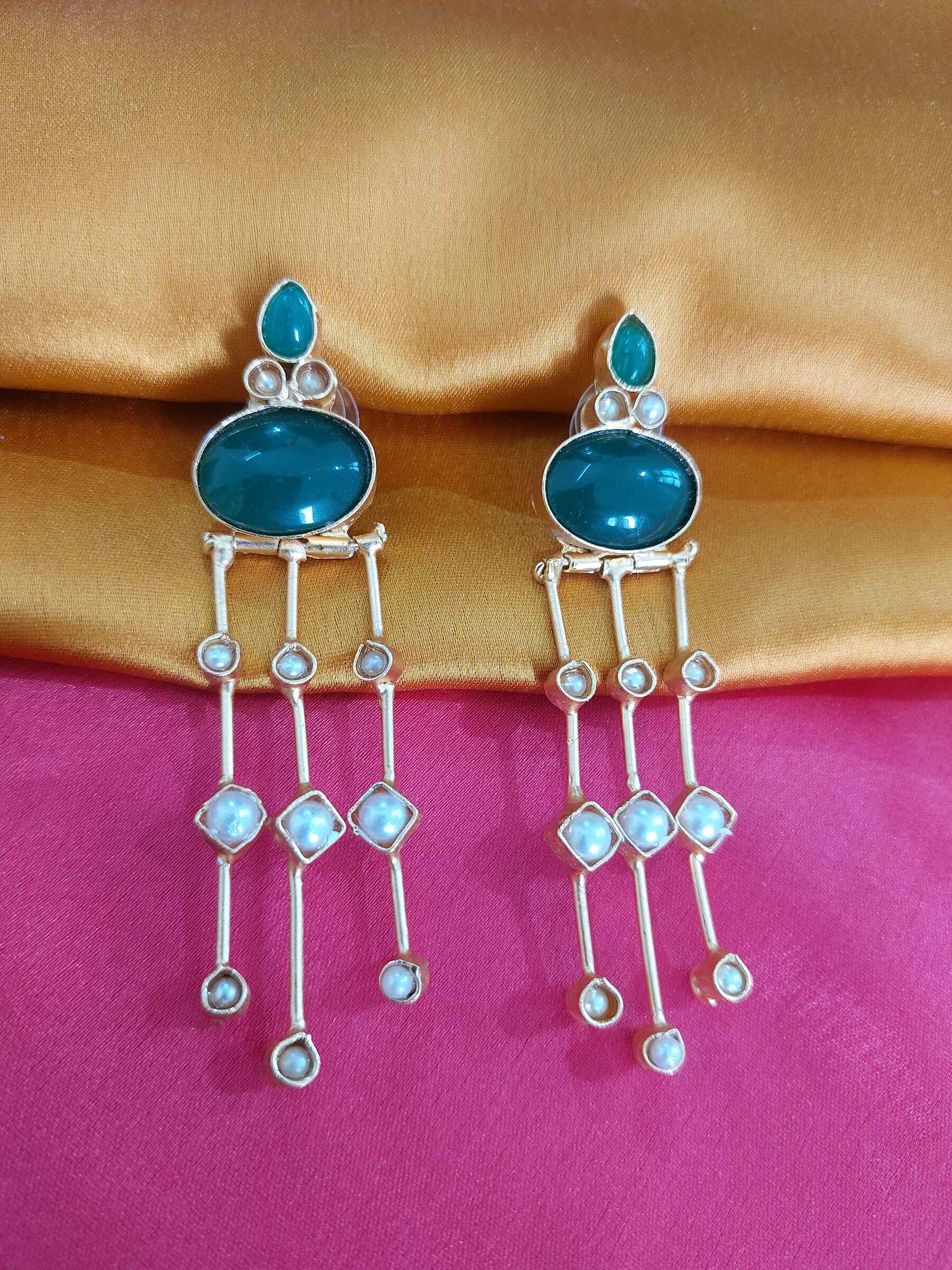 Gauri Green Coloured Fusion Pearl Studded Earrings