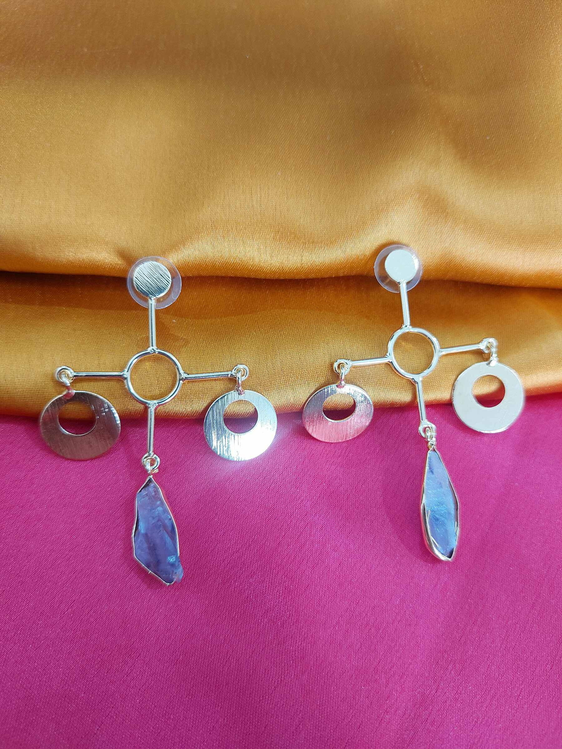 Hina Natural Purple Stone Gold Plated Earrings