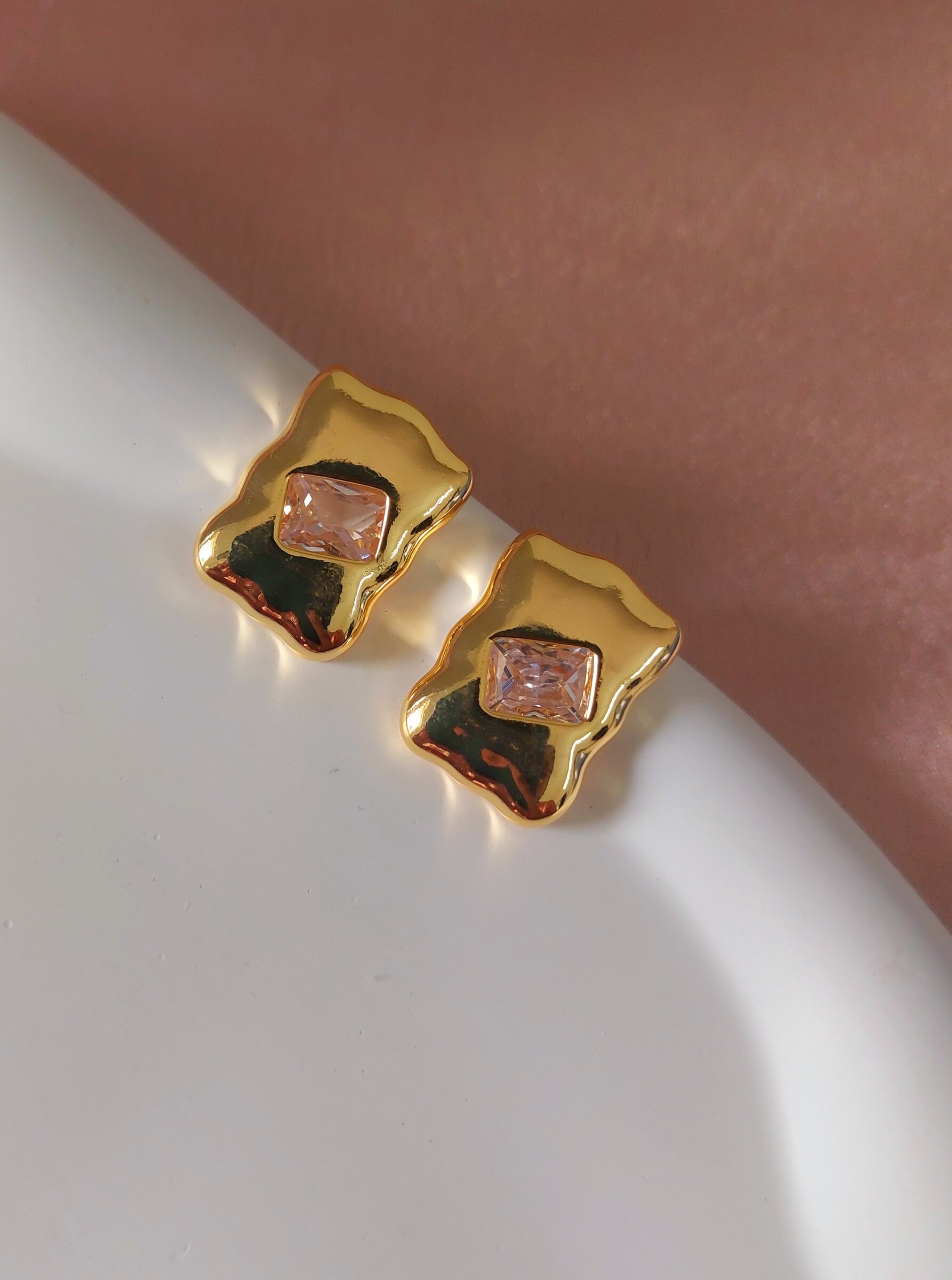 Kaira Rectangular Gold Plated Anti Tarnish Korean Style Western Earrings
