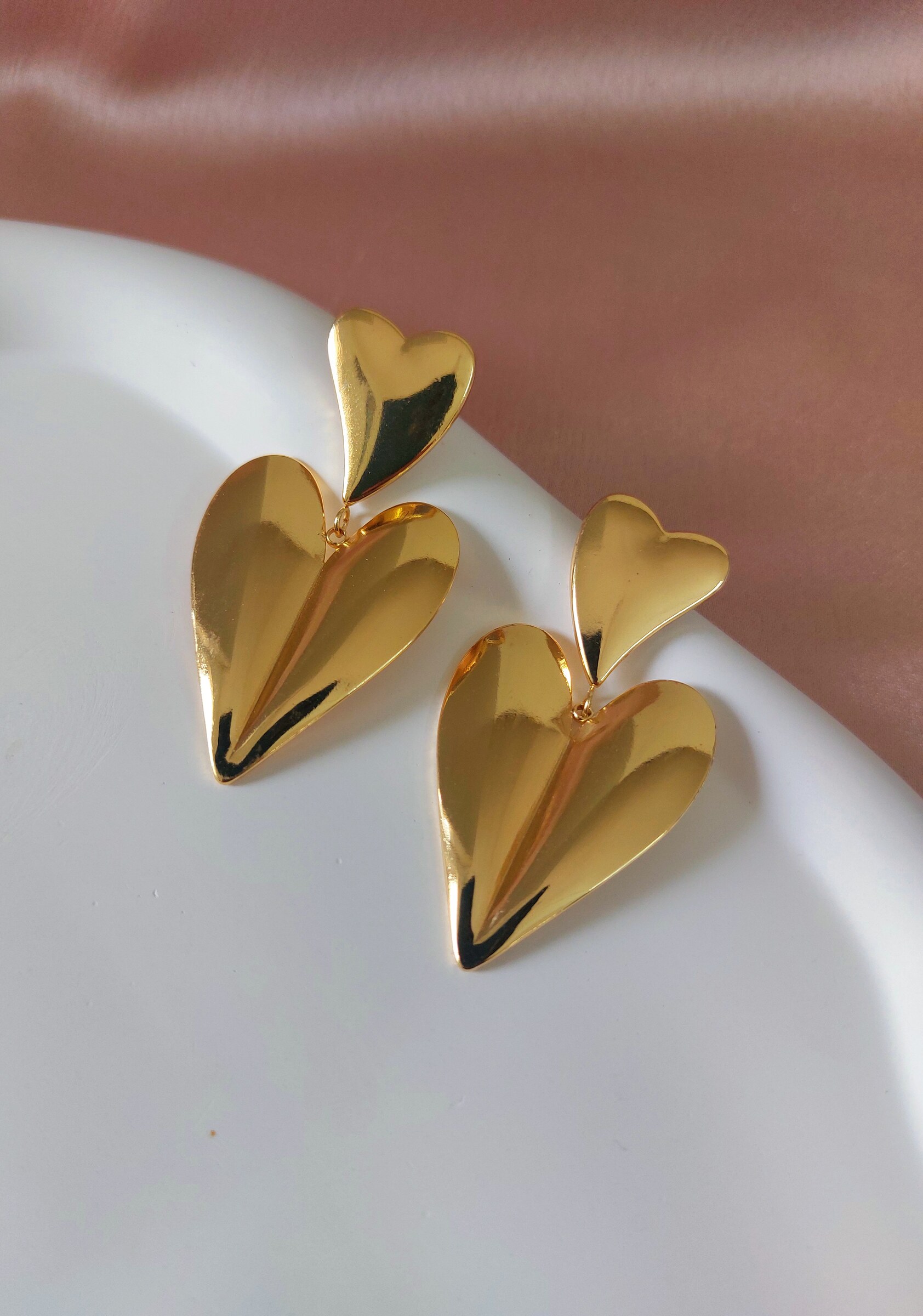 Kamya Double Heart Layered Gold Plated Anti Tarnish Korean Style Western Earrings