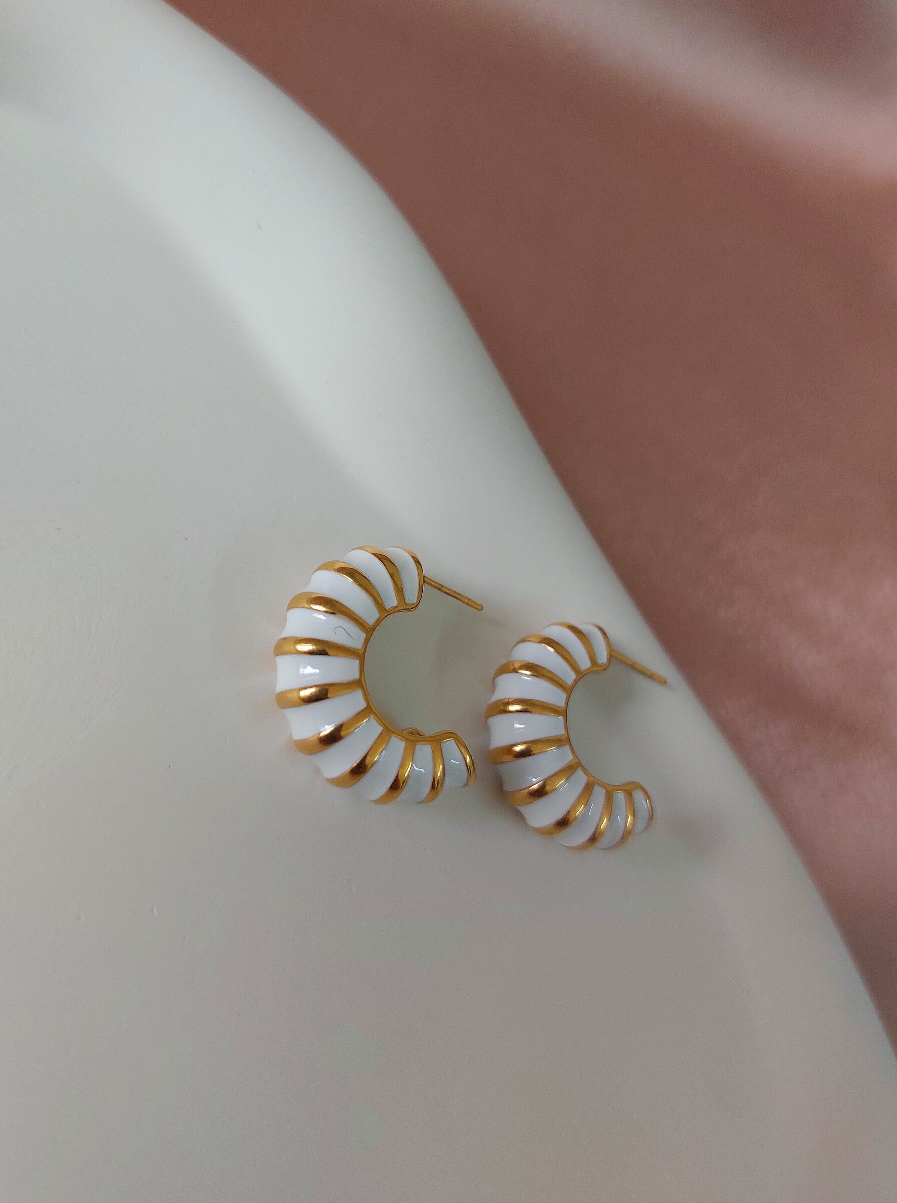 Keya Whote Hoop Gold Plated Anti Tarnish Korean Style Western Earrings