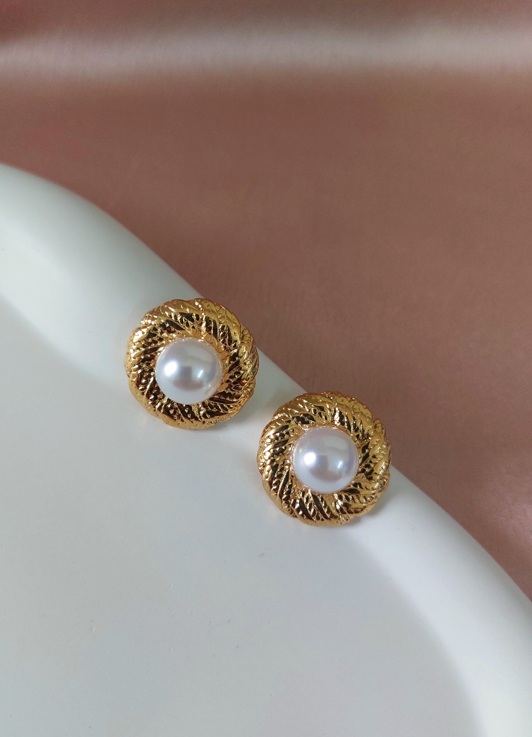 Kinya Pearl Studded Gold Plated Anti Tarnish Korean Style Western Earrings
