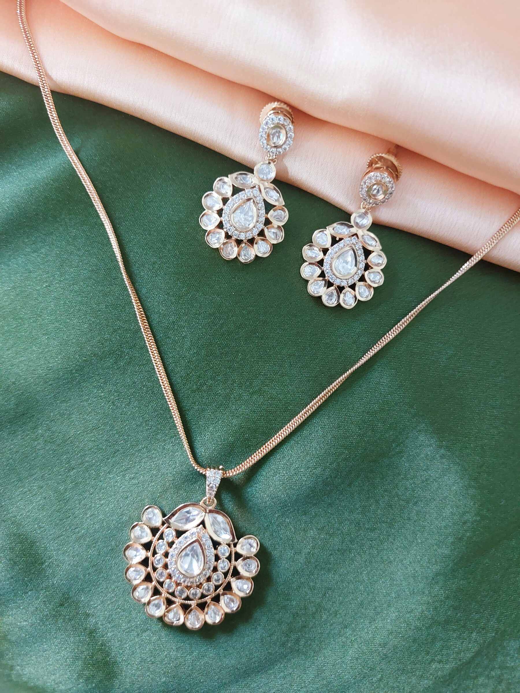 Lasya Real Kundan Gold Plated Pendant Set With Earrings