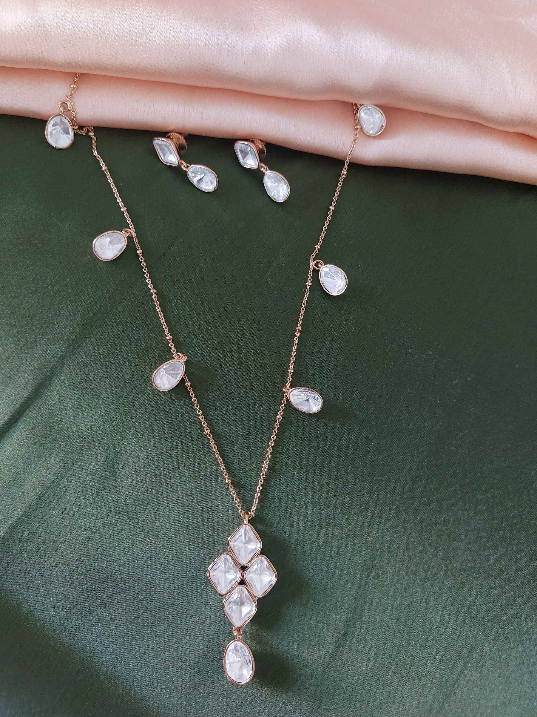 Leela Moissanite Gold Plated Kundan Long Necklace Set With Earrings