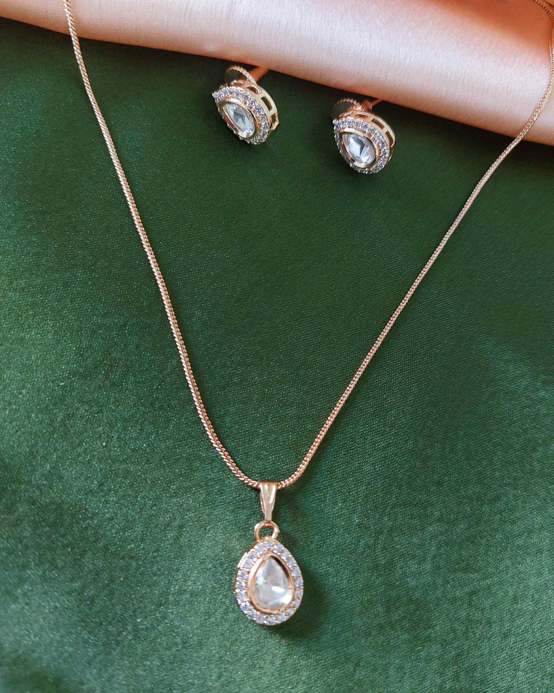 Lekha Gold Plated Real Kundan Minimalistic Routine Wear Pendant Set With Earrings Studs