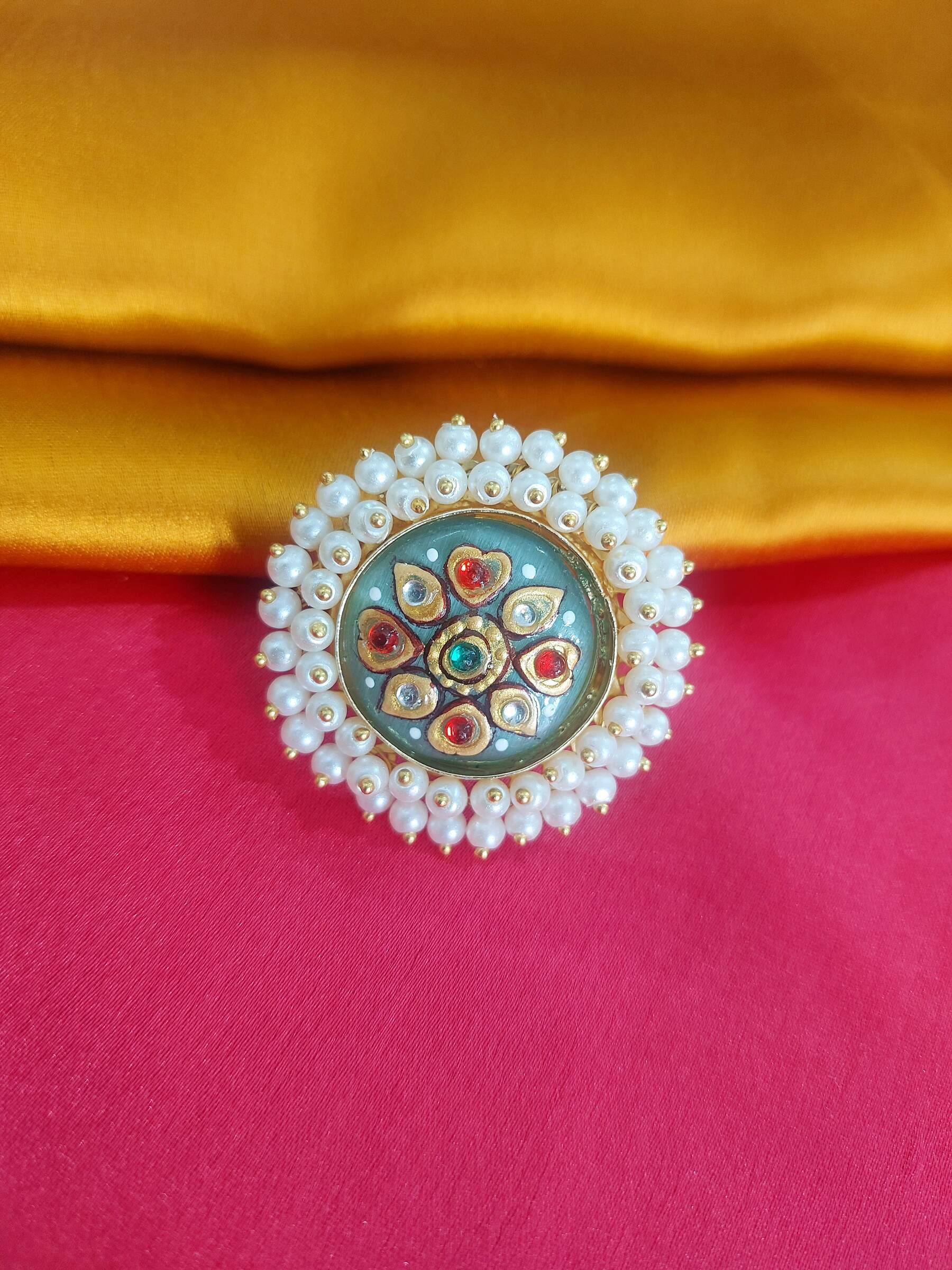 Nandini Pearl Studded Meenakari Gold Plated Ring
