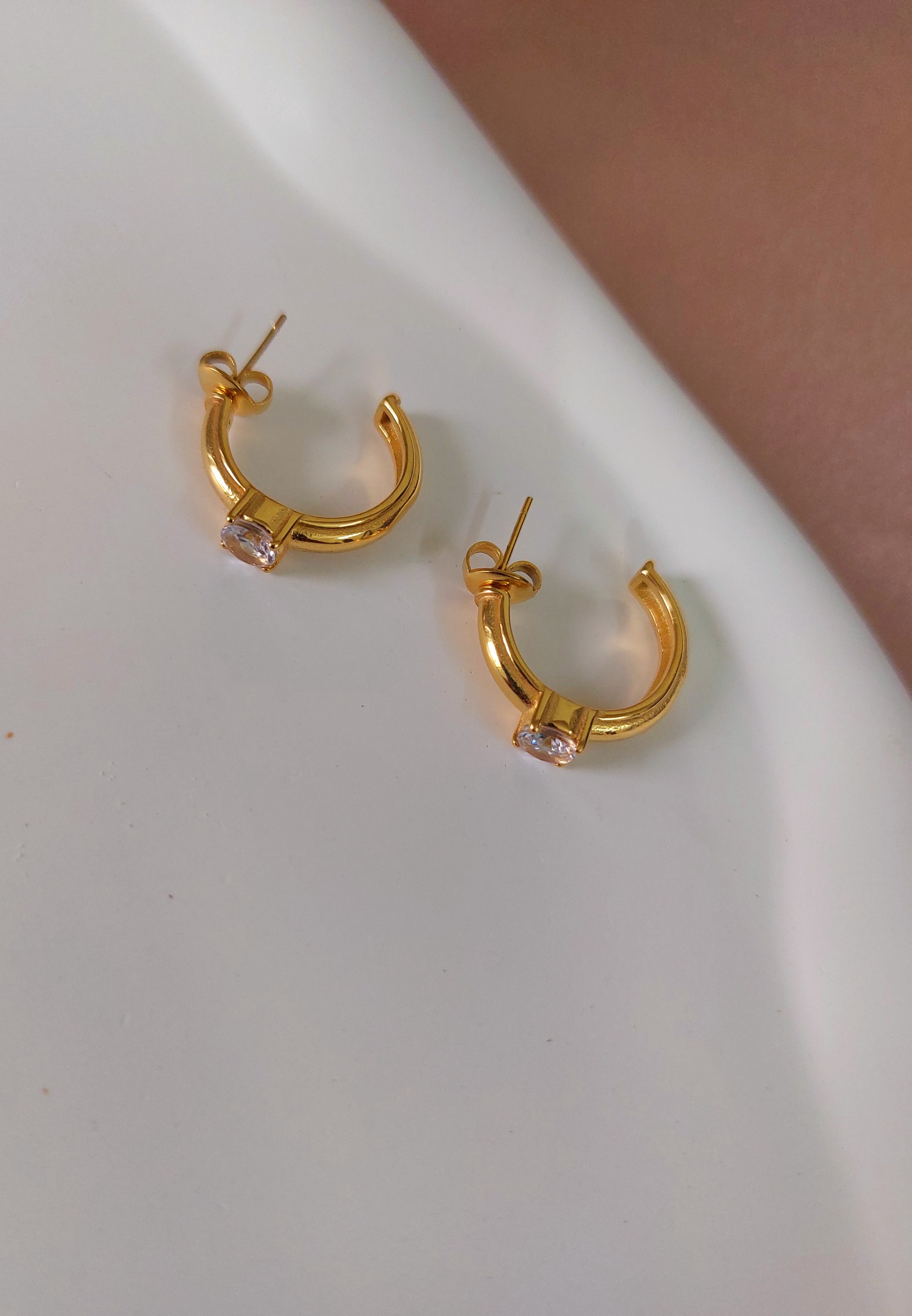 Semi Diamond Studded Gold Plated Anti Tarnish Korean Style Western Earrings