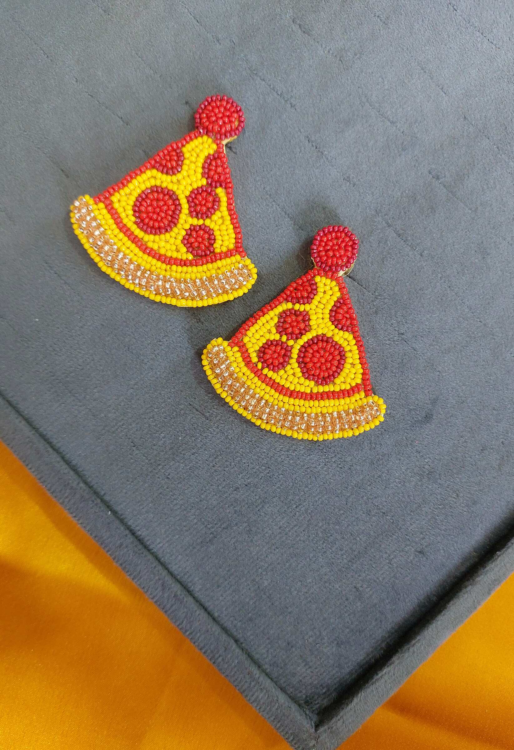 Margharita PIzza Handmade Beaded Earrings