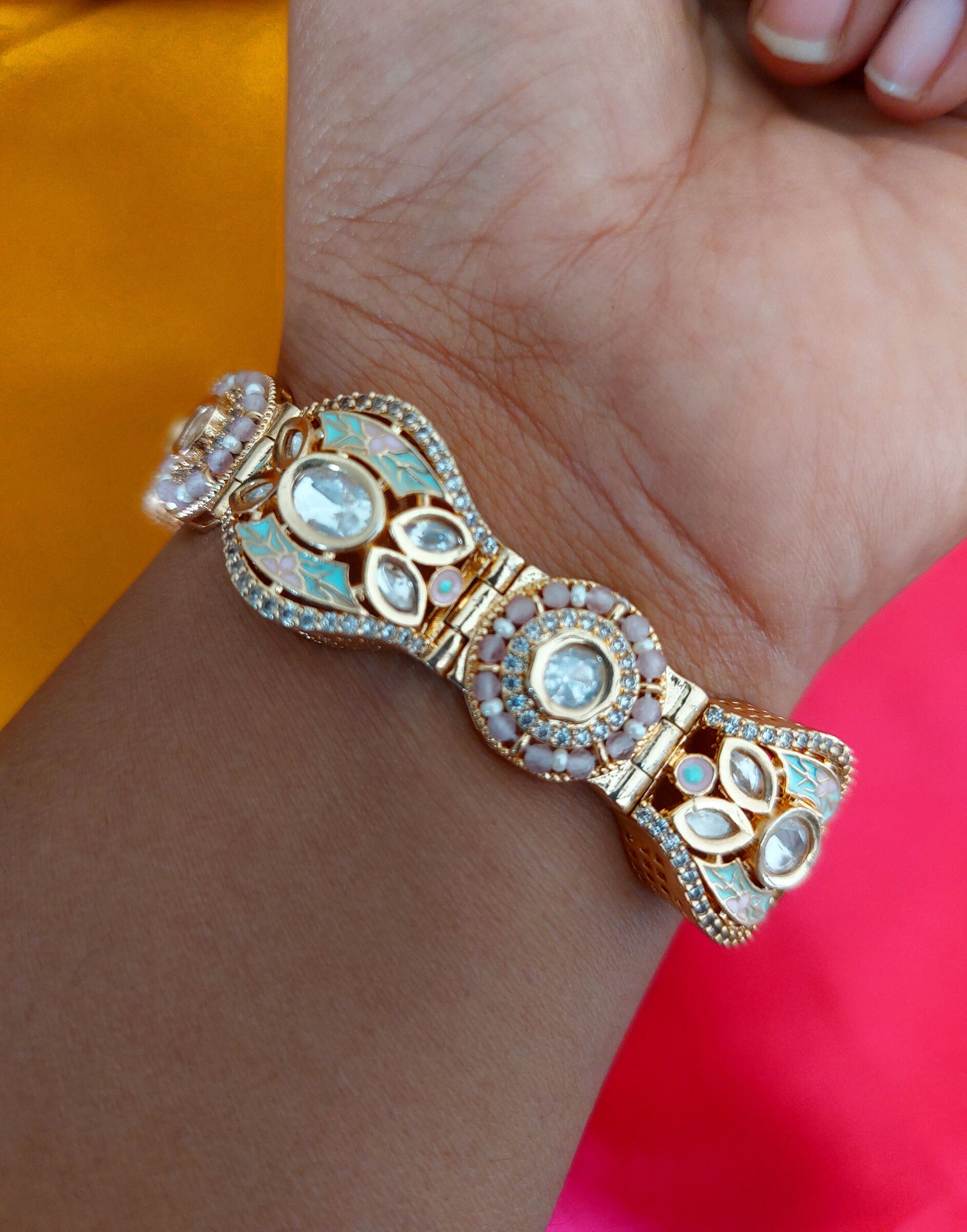 Zilmil Gold Plated Kundan Fusion Wear Bracelet