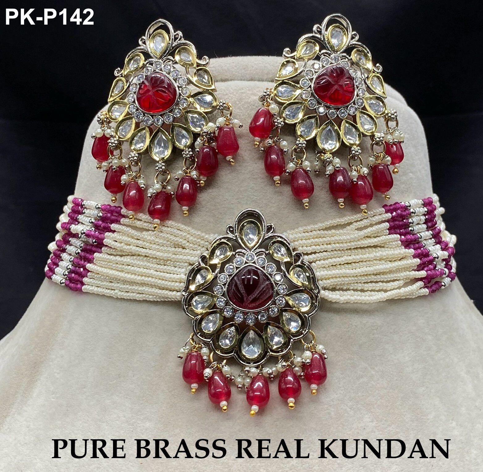 Swarna Premium Real Kundan Studded Necklace Set