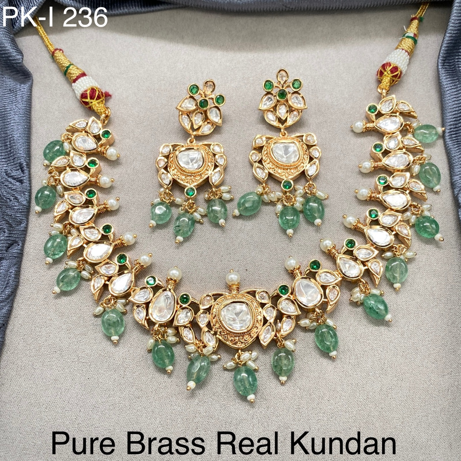 Heema Gold Plated Real Kundan Studded Celebrity Inspired Necklace Set With Earrings