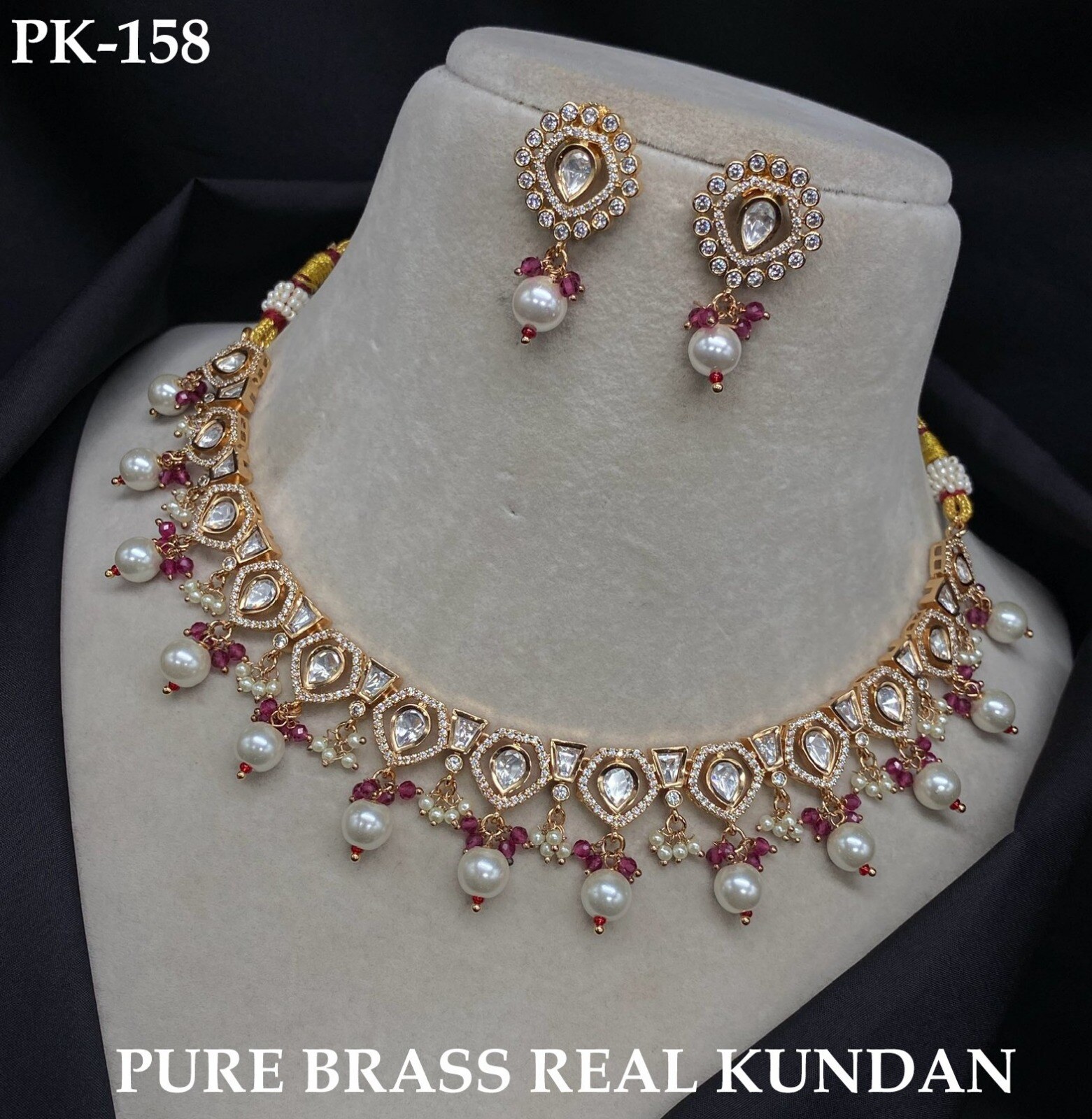 Usha Premium Real Kundan Studded Necklace Set